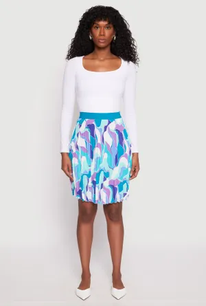 Abstract Print Pleated Skirt