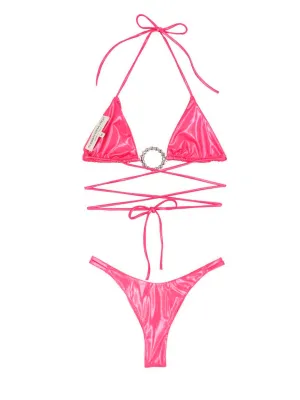 Alessandra Rich Laminate Crystal Embellished Halterneck Bikini Set
