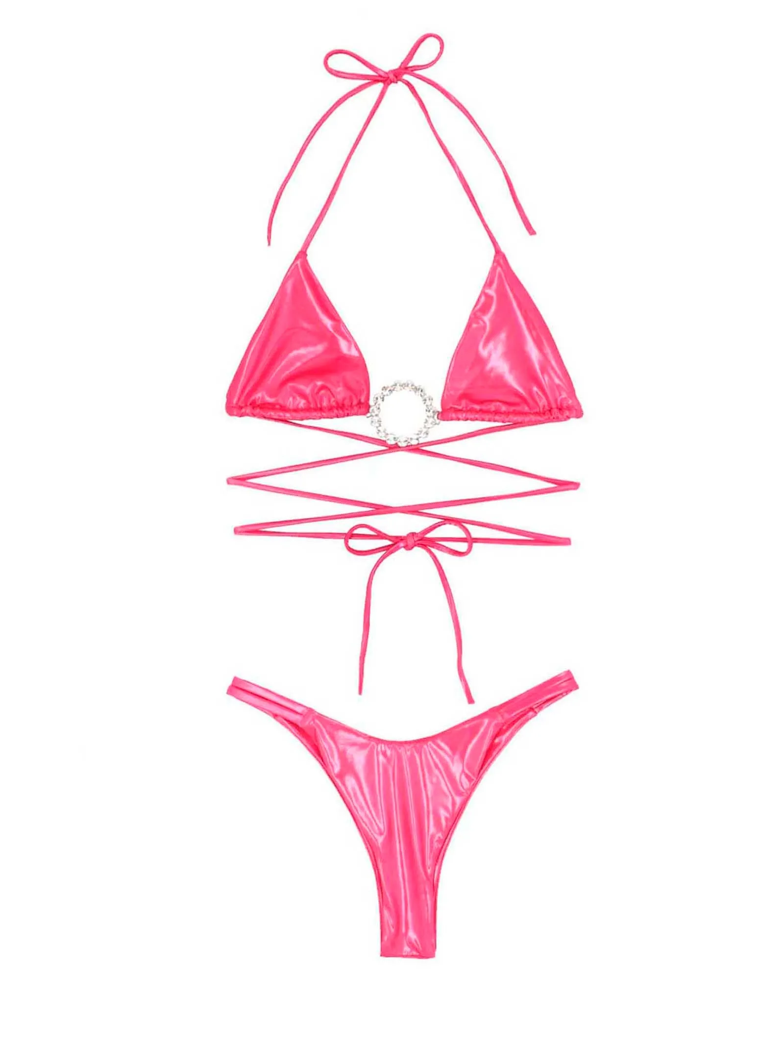 Alessandra Rich Laminate Crystal Embellished Halterneck Bikini Set
