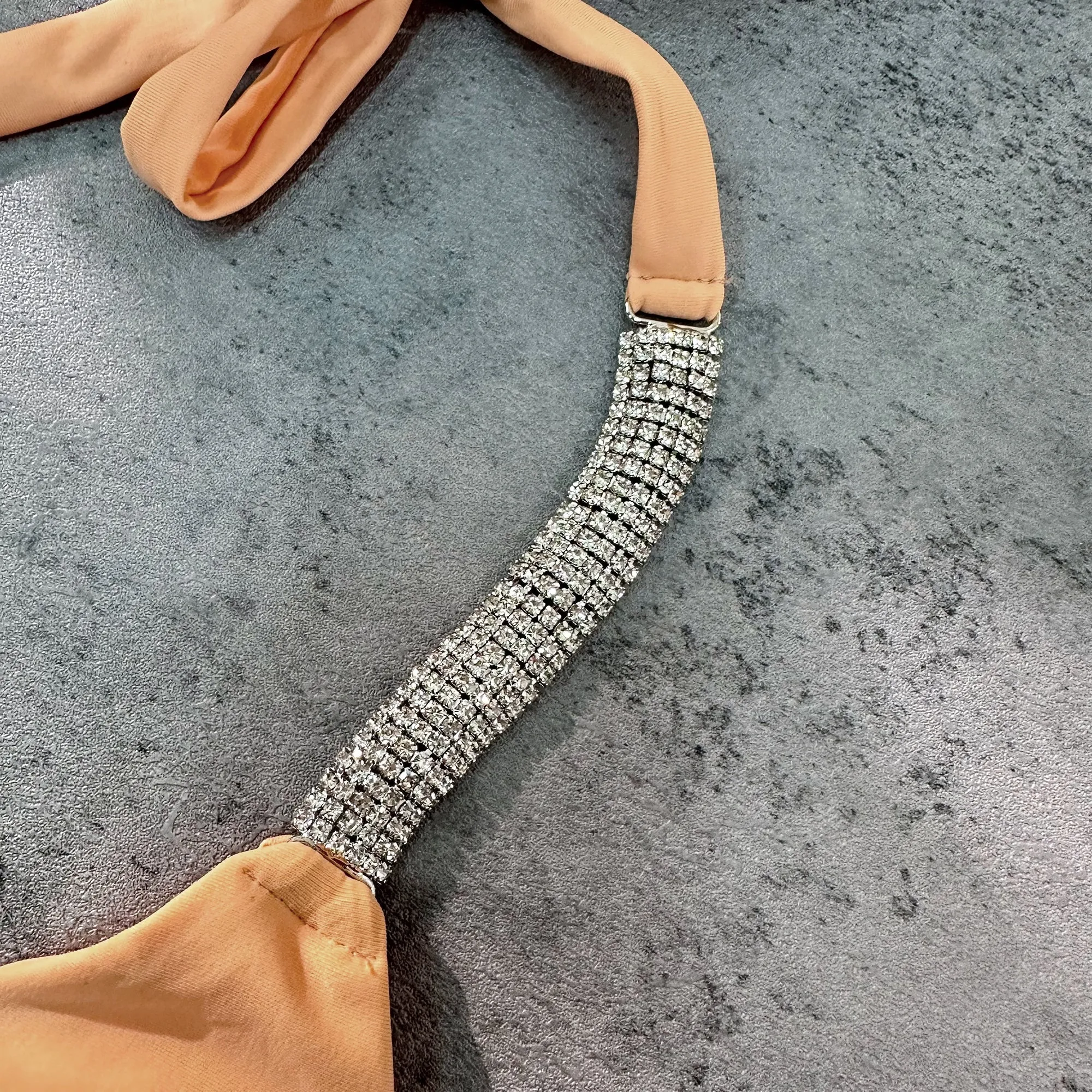 Apricot Luxury Rhinestone Ruched Bottom Solid Halter bikini Set