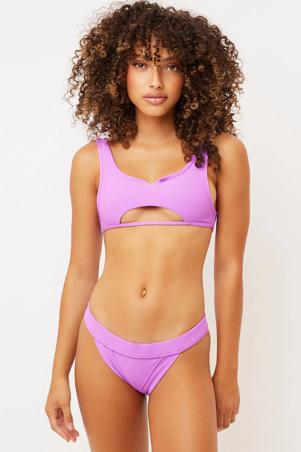 Cole Ribbed Cheeky Bikini Bottom - Passionfruit