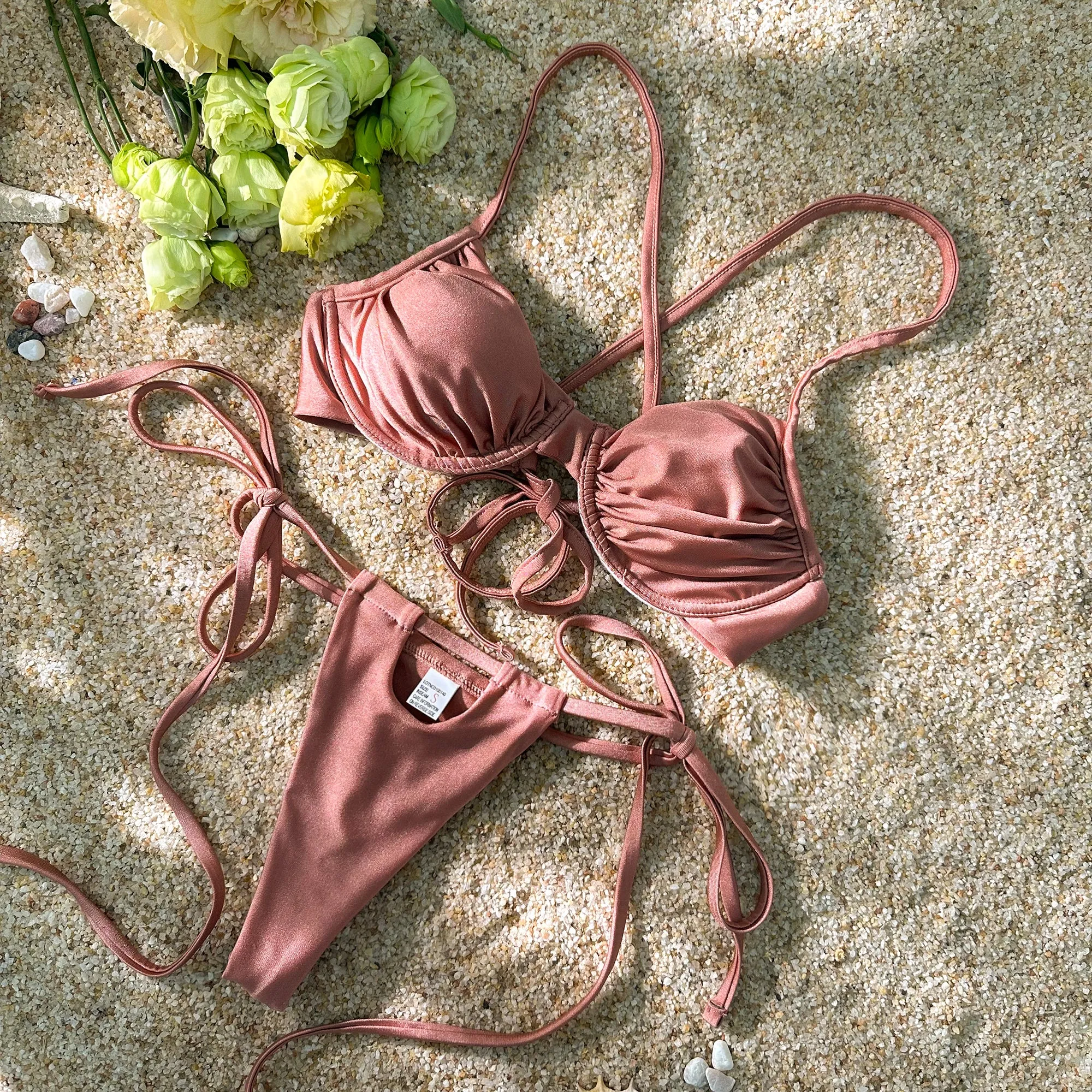 Dustyrose/green Women's Sexy Bikini Set