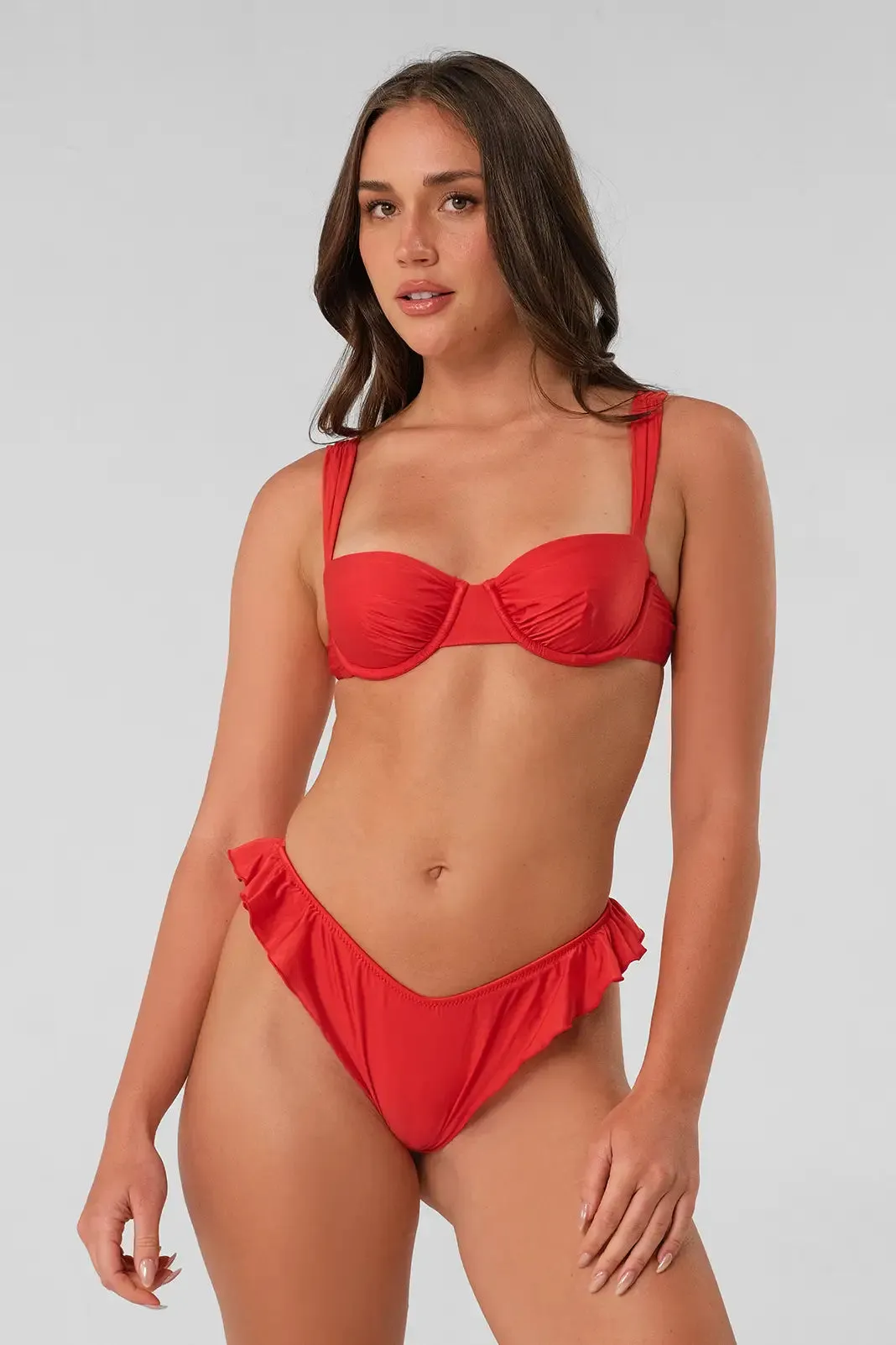 Elsie Ruffled Cheeky Bottoms / Red Hot Gloss