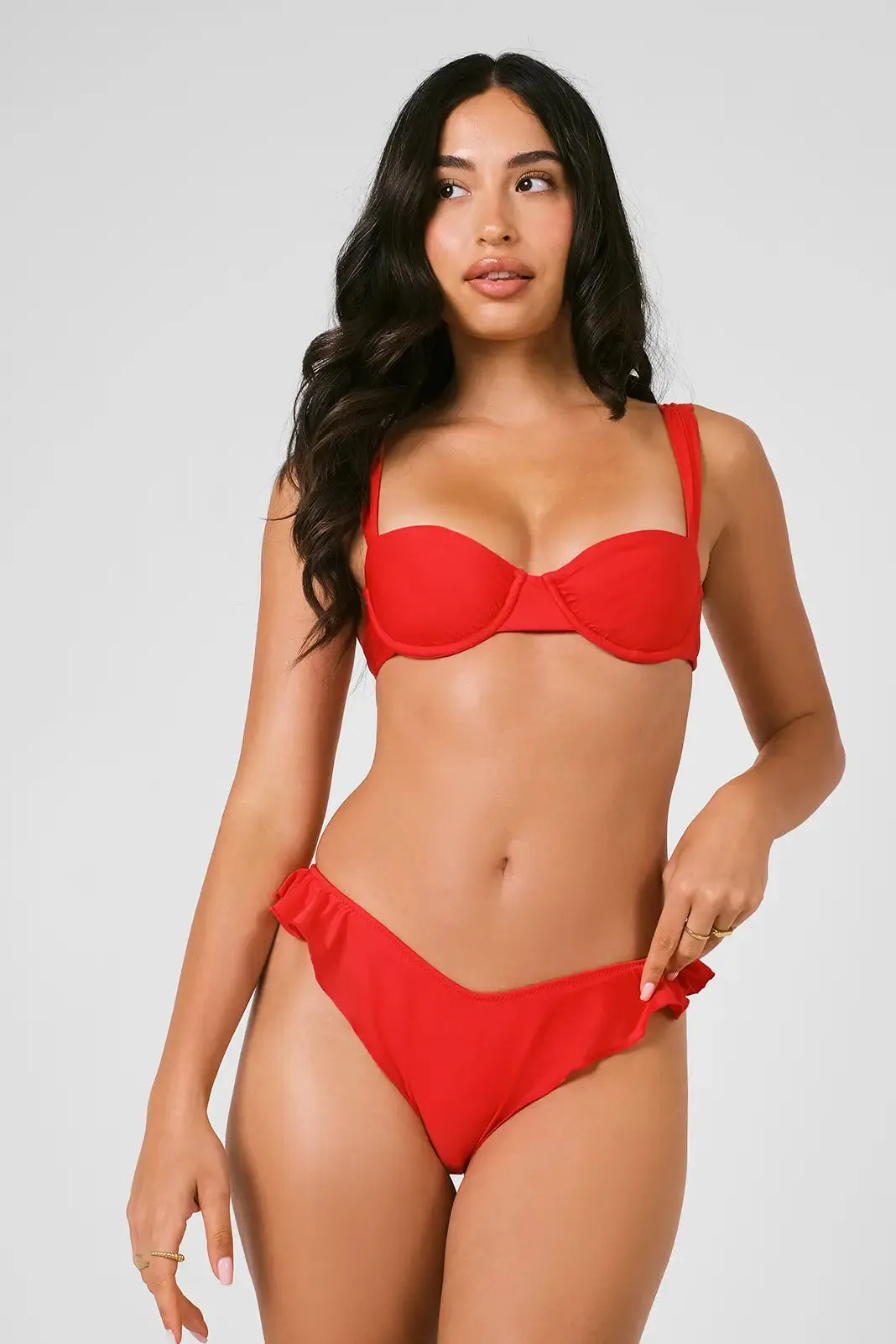 Elsie Ruffled Cheeky Bottoms / Red Hot Gloss