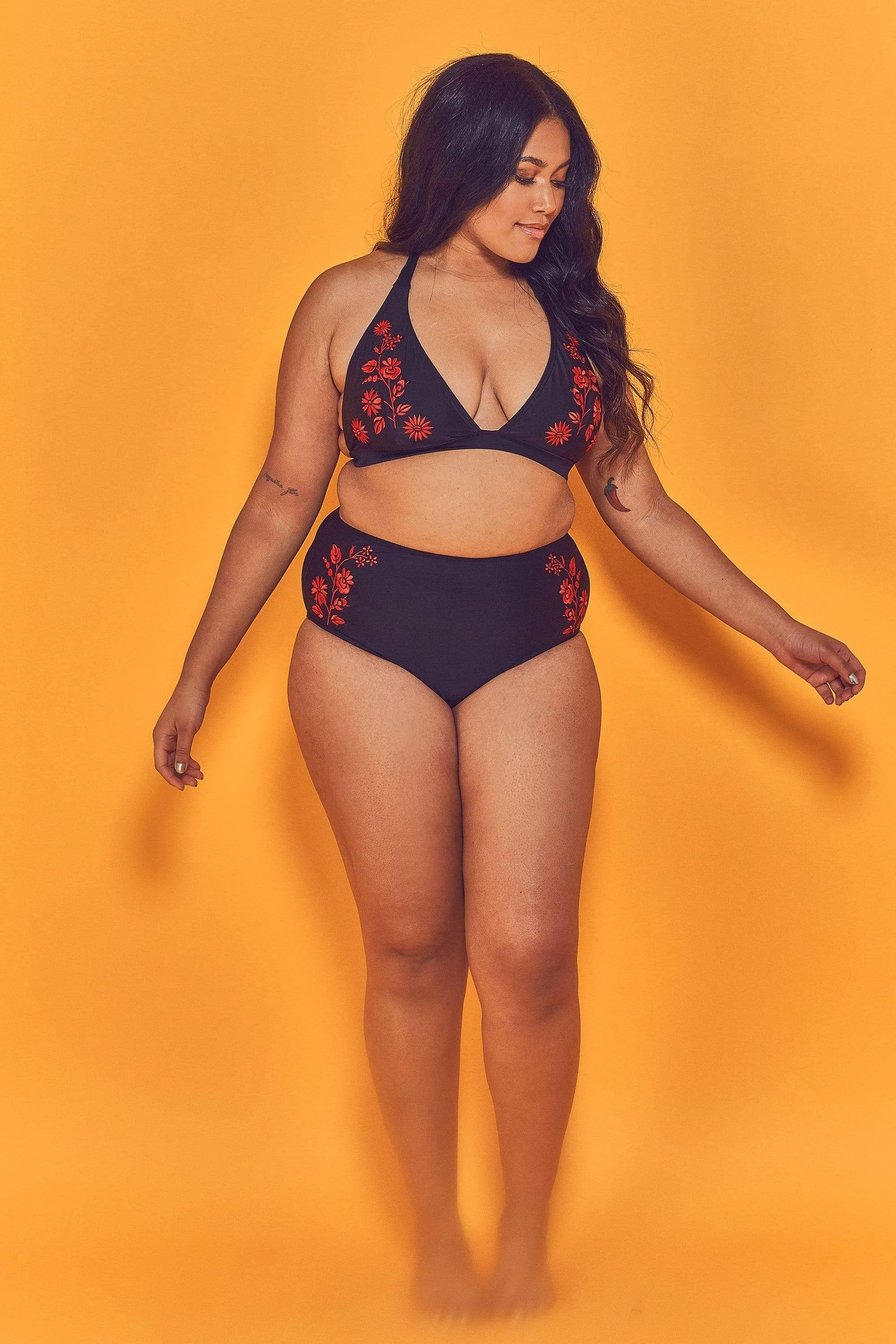Embroidered Triangle Bikini Top Curve