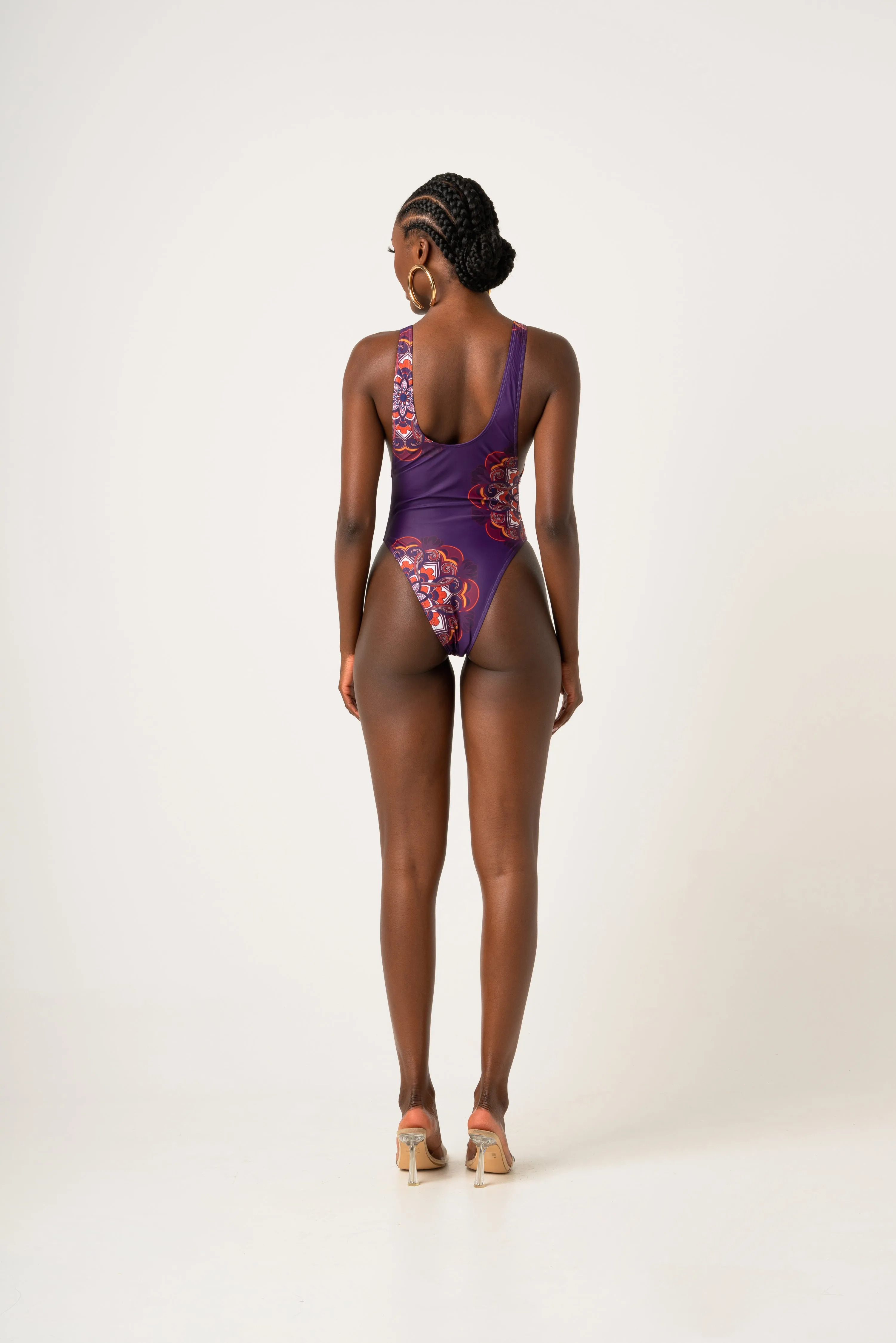 ENANG PURPLE ROUND NECK ONE PIECE SWIMSUIT
