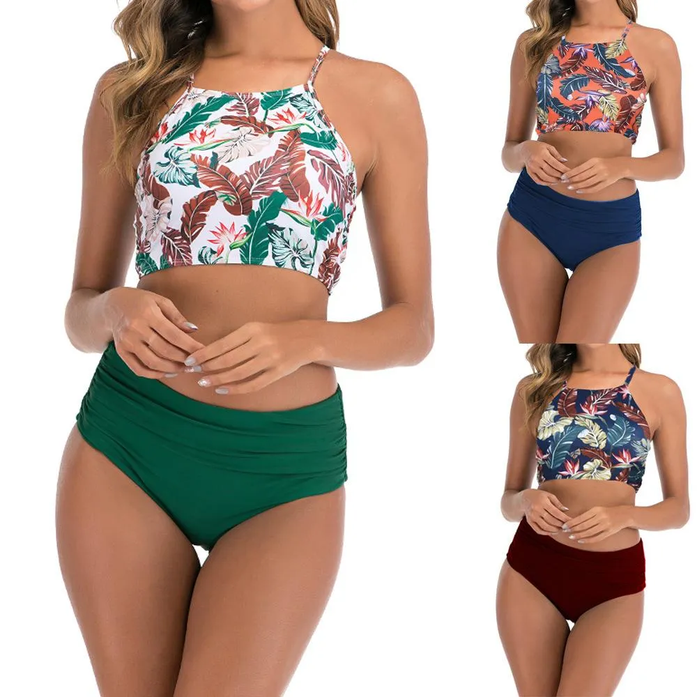 Explosive split strap high waist bikini sexy backless swimsuit