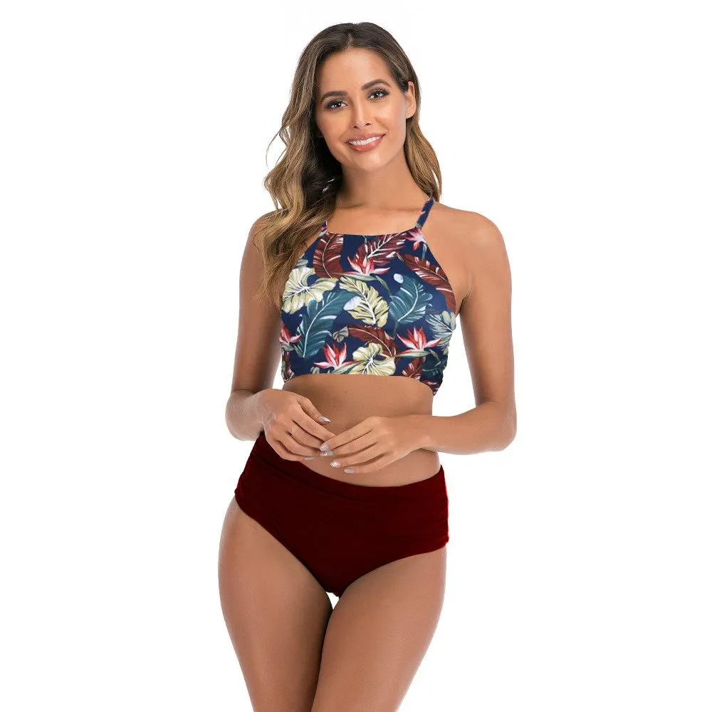 Explosive split strap high waist bikini sexy backless swimsuit