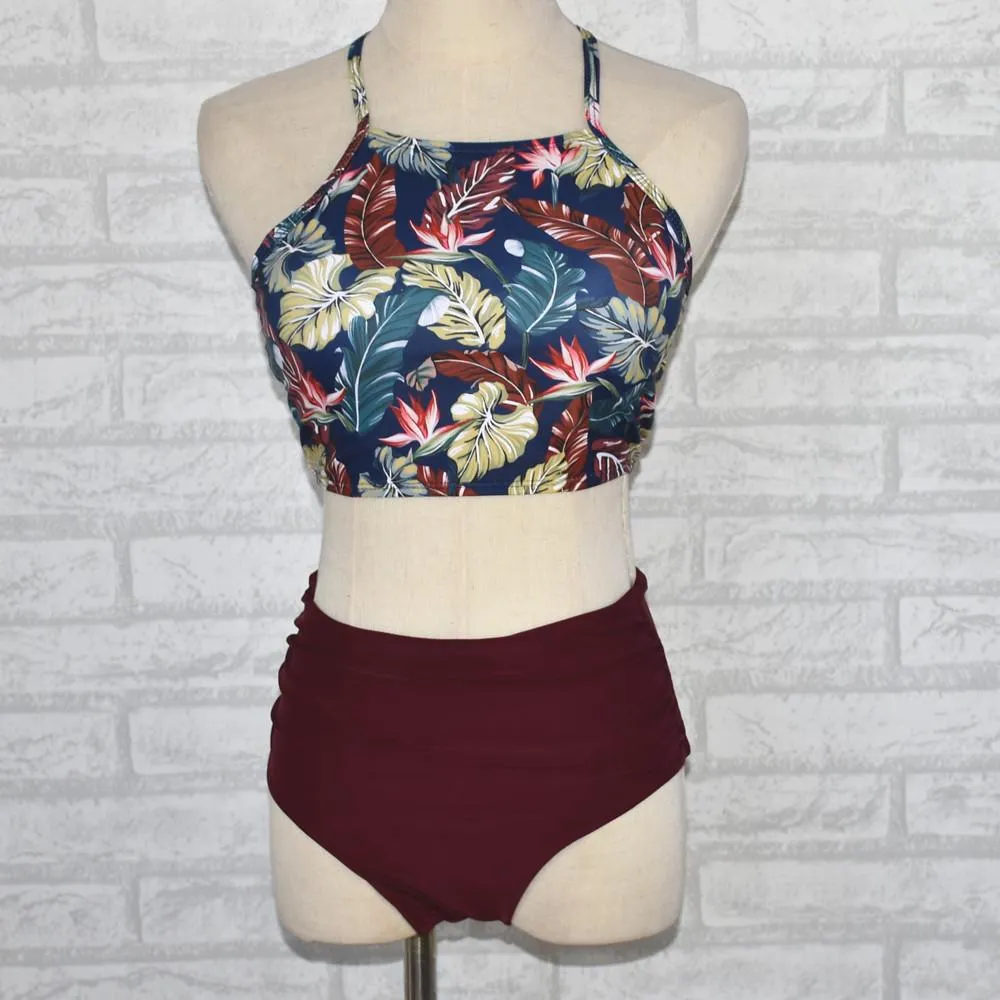 Explosive split strap high waist bikini sexy backless swimsuit
