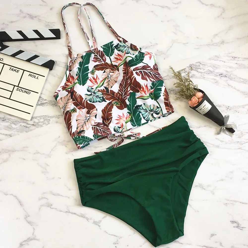 Explosive split strap high waist bikini sexy backless swimsuit