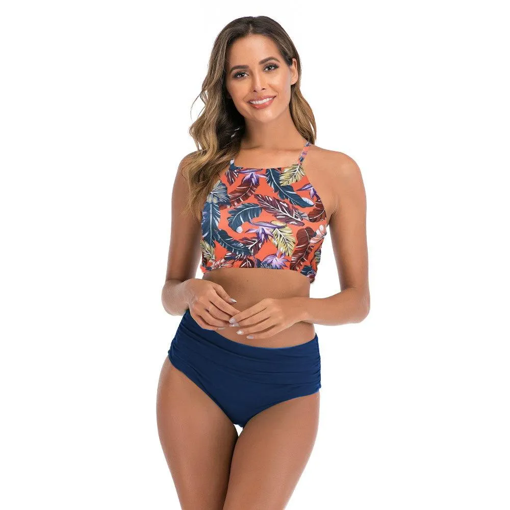 Explosive split strap high waist bikini sexy backless swimsuit