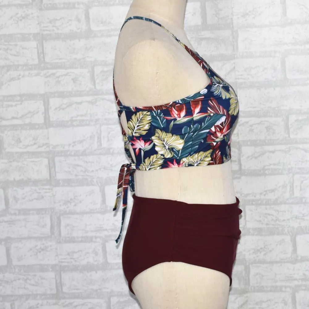 Explosive split strap high waist bikini sexy backless swimsuit