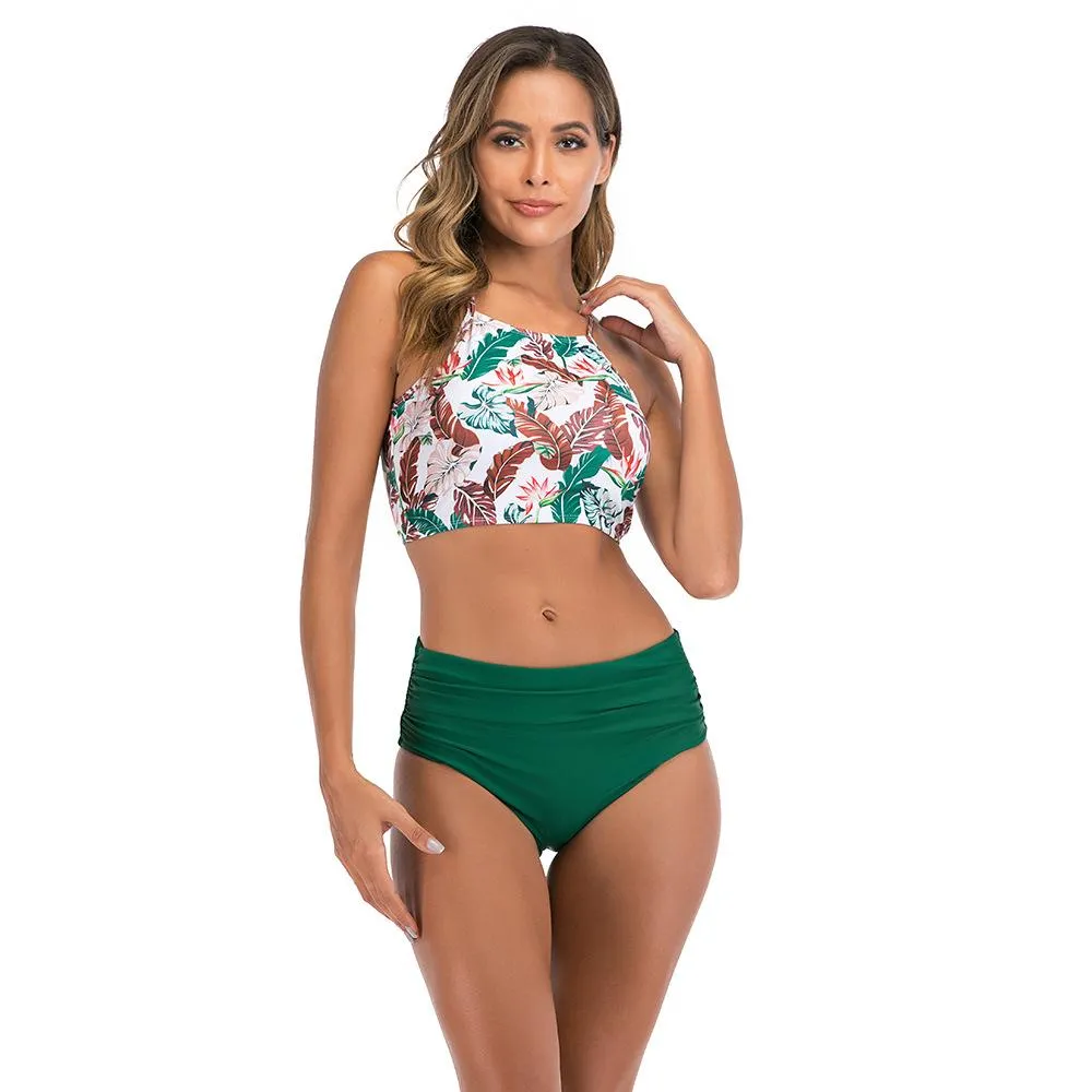 Explosive split strap high waist bikini sexy backless swimsuit