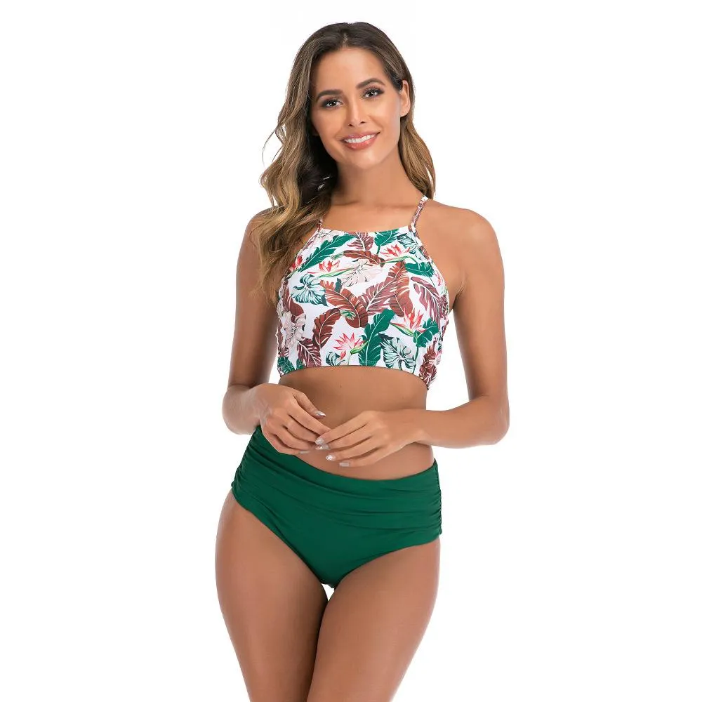 Explosive split strap high waist bikini sexy backless swimsuit