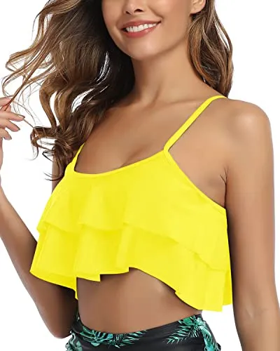 Fuller Bust Adorable Swimsuit Tank Top For Women-Neon Yellow