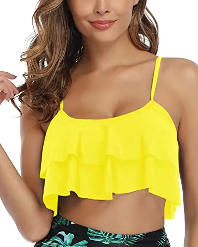 Fuller Bust Adorable Swimsuit Tank Top For Women-Neon Yellow