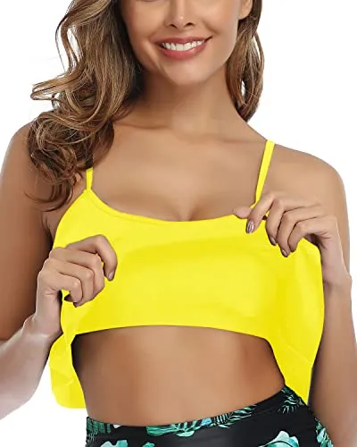 Fuller Bust Adorable Swimsuit Tank Top For Women-Neon Yellow