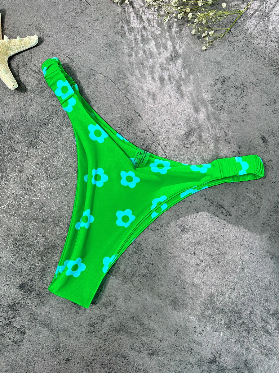 Green Floral Print Double layer Bikini Set