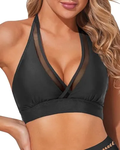 Halter Mesh V-Neck Bikini Top