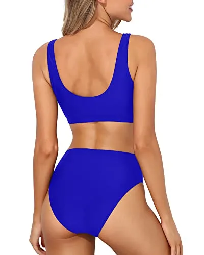 High Cut Two Piece Bikini Crop Top High Cut Swimsuit-Royal Blue