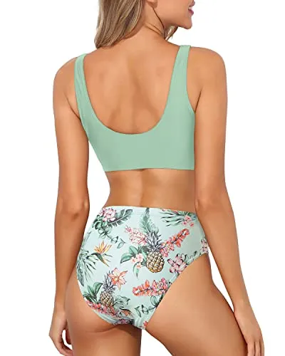 High Waisted Bathing Suit with Bottoms Retro Two Piece Vintage Swimsuit for Women