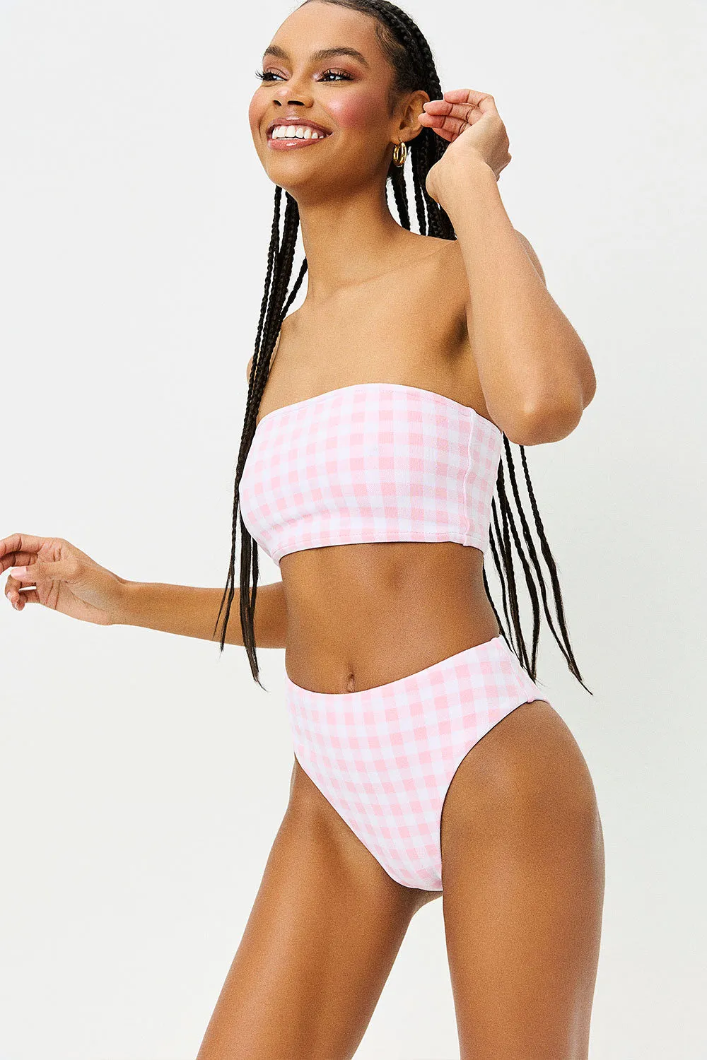 Jenna High Waist Bikini Bottom - Pink Picnic