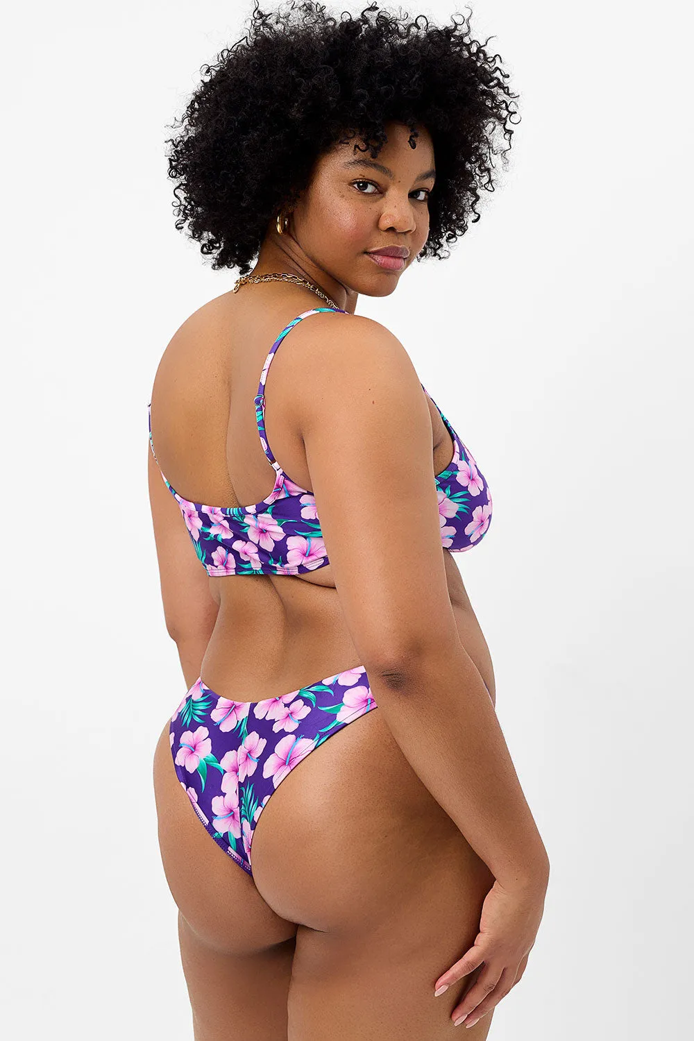 Katarina Shine Cheeky Bikini Bottom - Purple Hibiscus