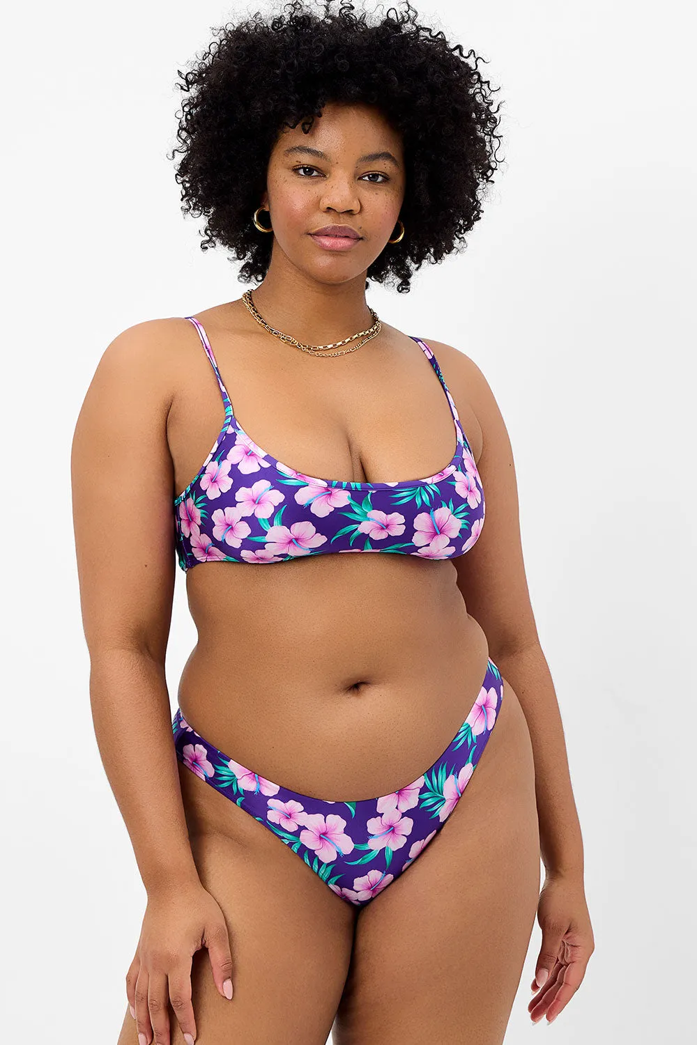 Katarina Shine Cheeky Bikini Bottom - Purple Hibiscus