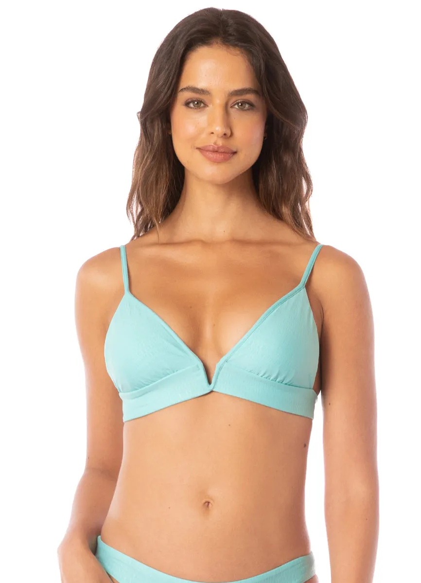 Maaji Sea Turquoise Paradiso Eyelet Long Line Triangle Bikini Top