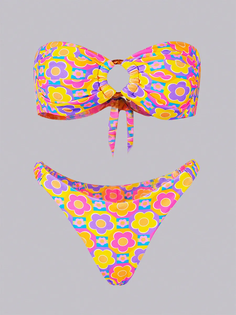 Multi Floral Print Double layer Bikini Set