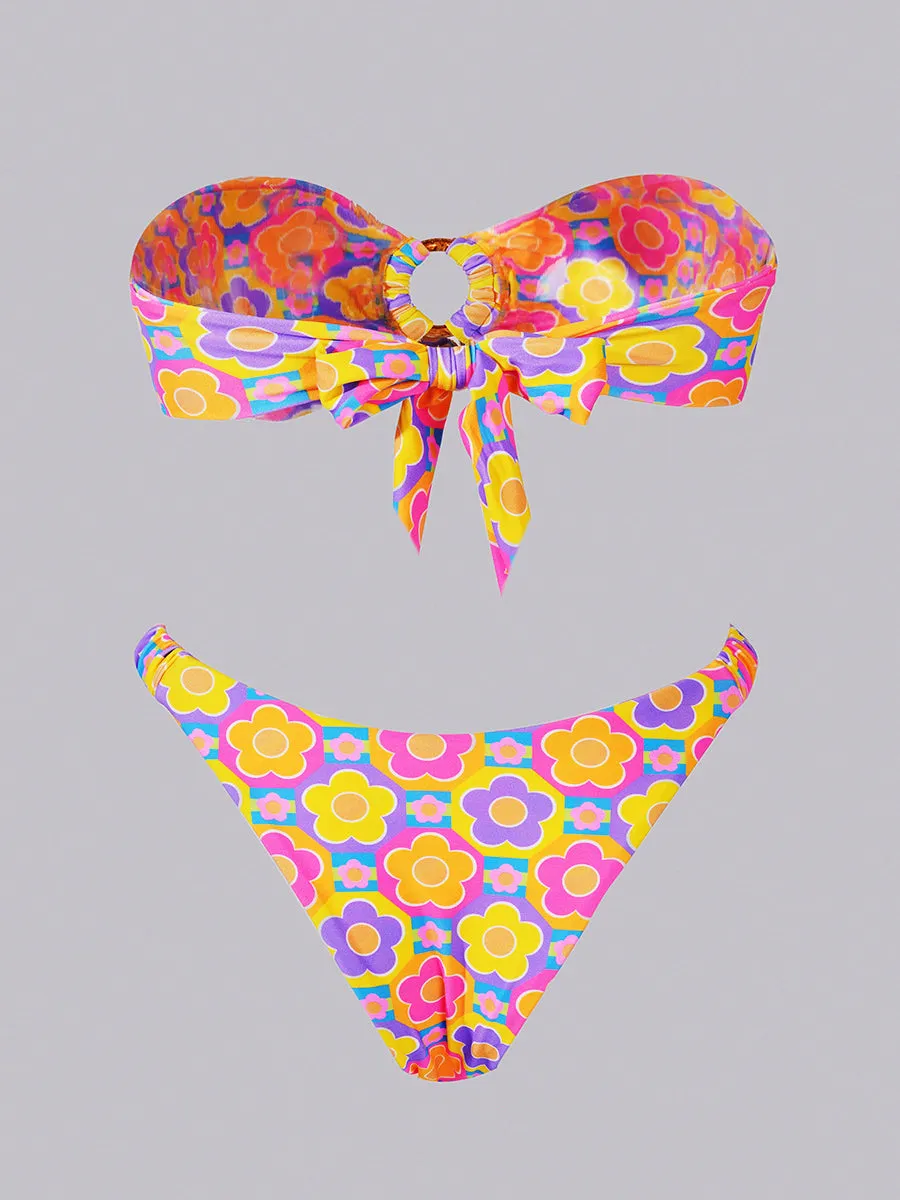Multi Floral Print Double layer Bikini Set