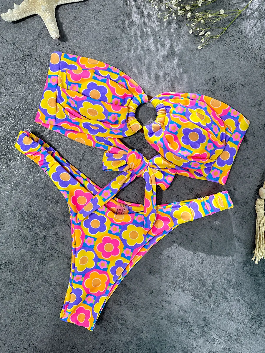 Multi Floral Print Double layer Bikini Set