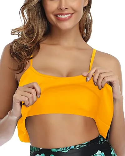 Non-See Through Bikini Top Flounce Swim Top-Yellow