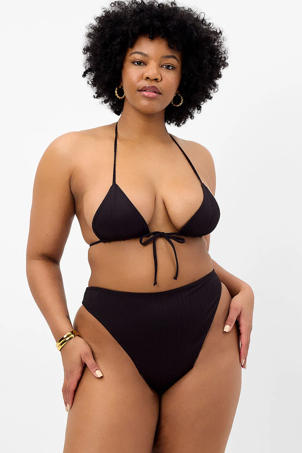 Phillipa Plissé Micro Triangle Bikini Top - Black
