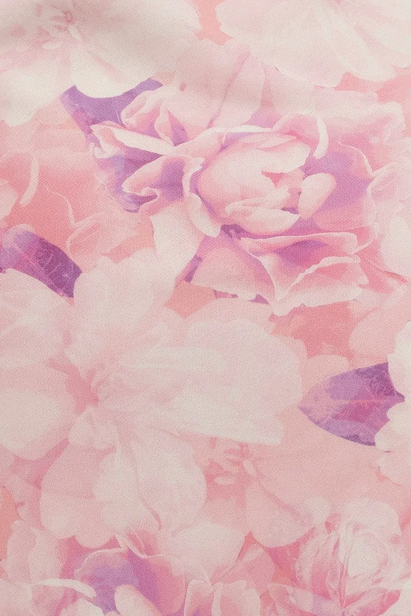 Pink Floral Midi Skirt Floral Printed Chiffon