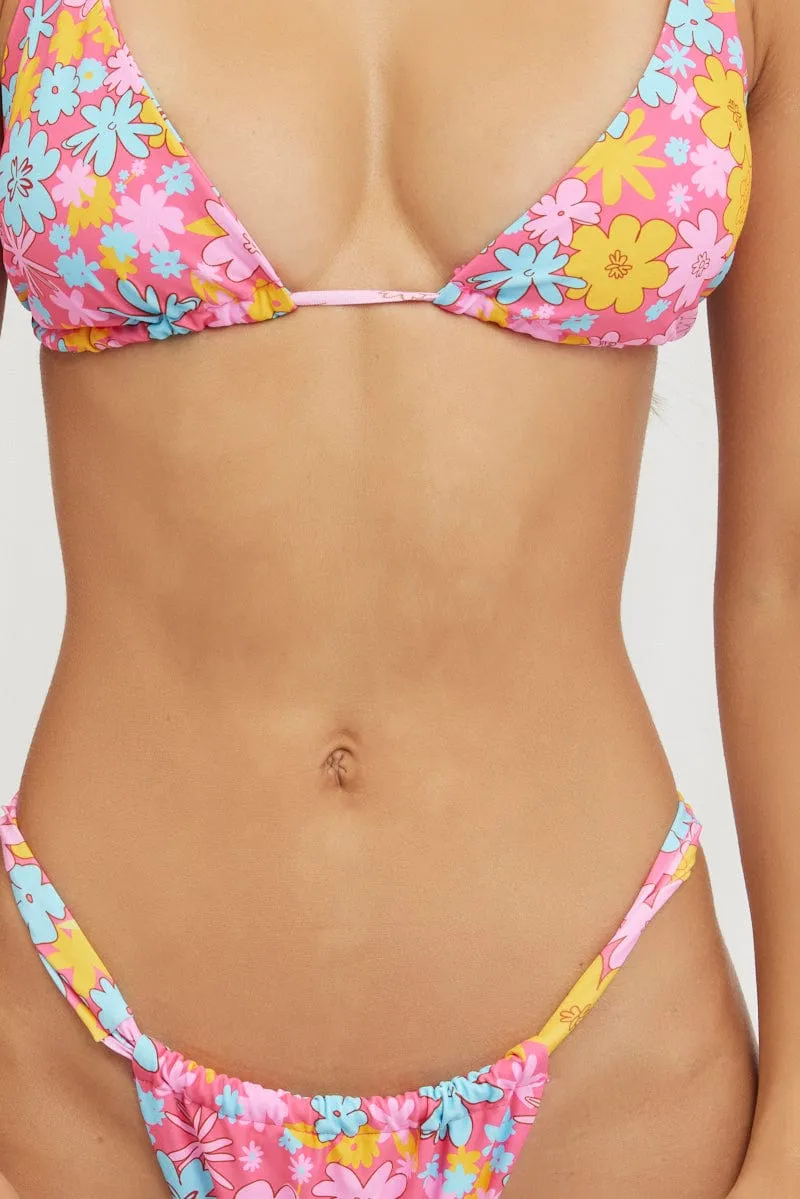 Pink Floral Triangle Bikini Set