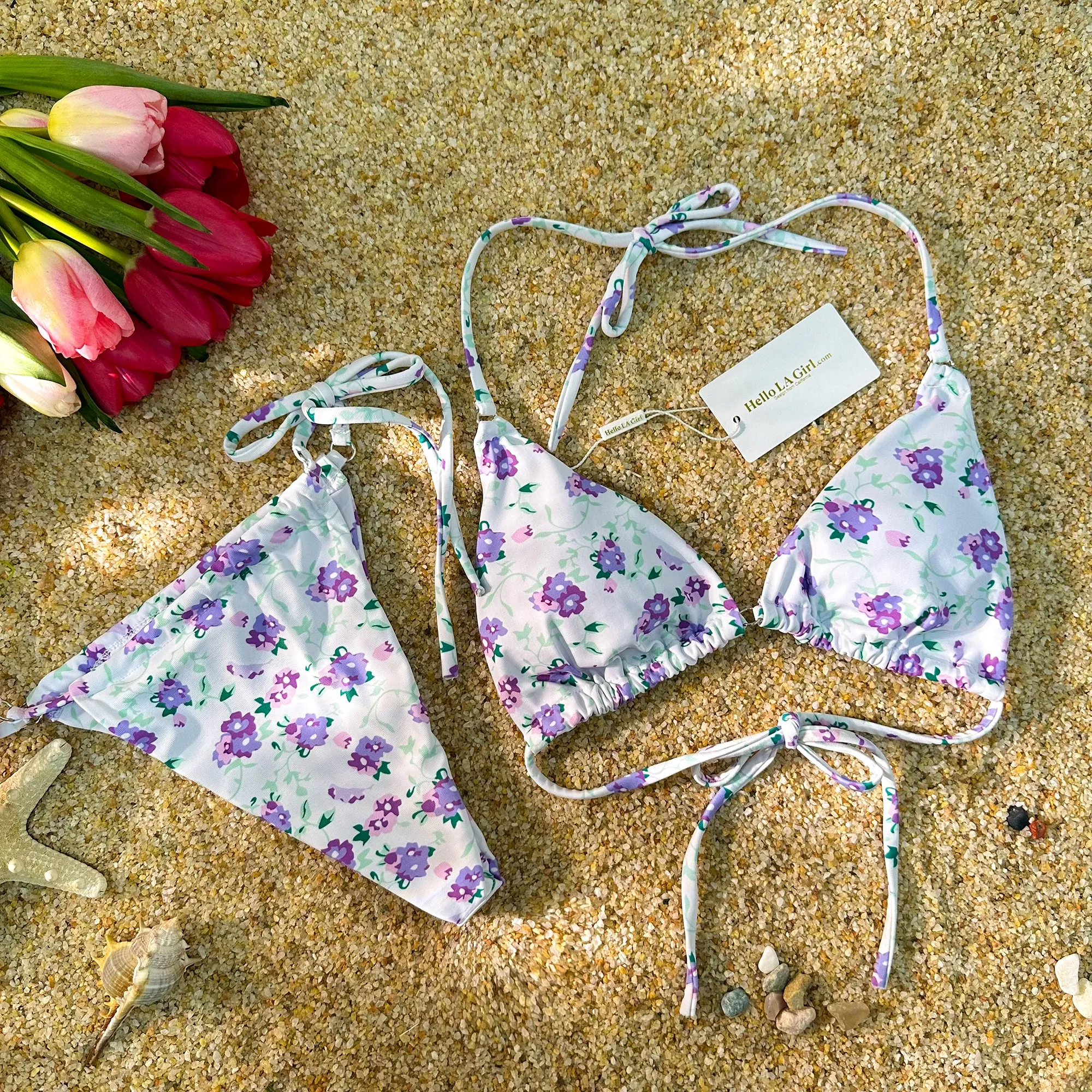 Purple Digital Printing Double Fabric Bikini Set