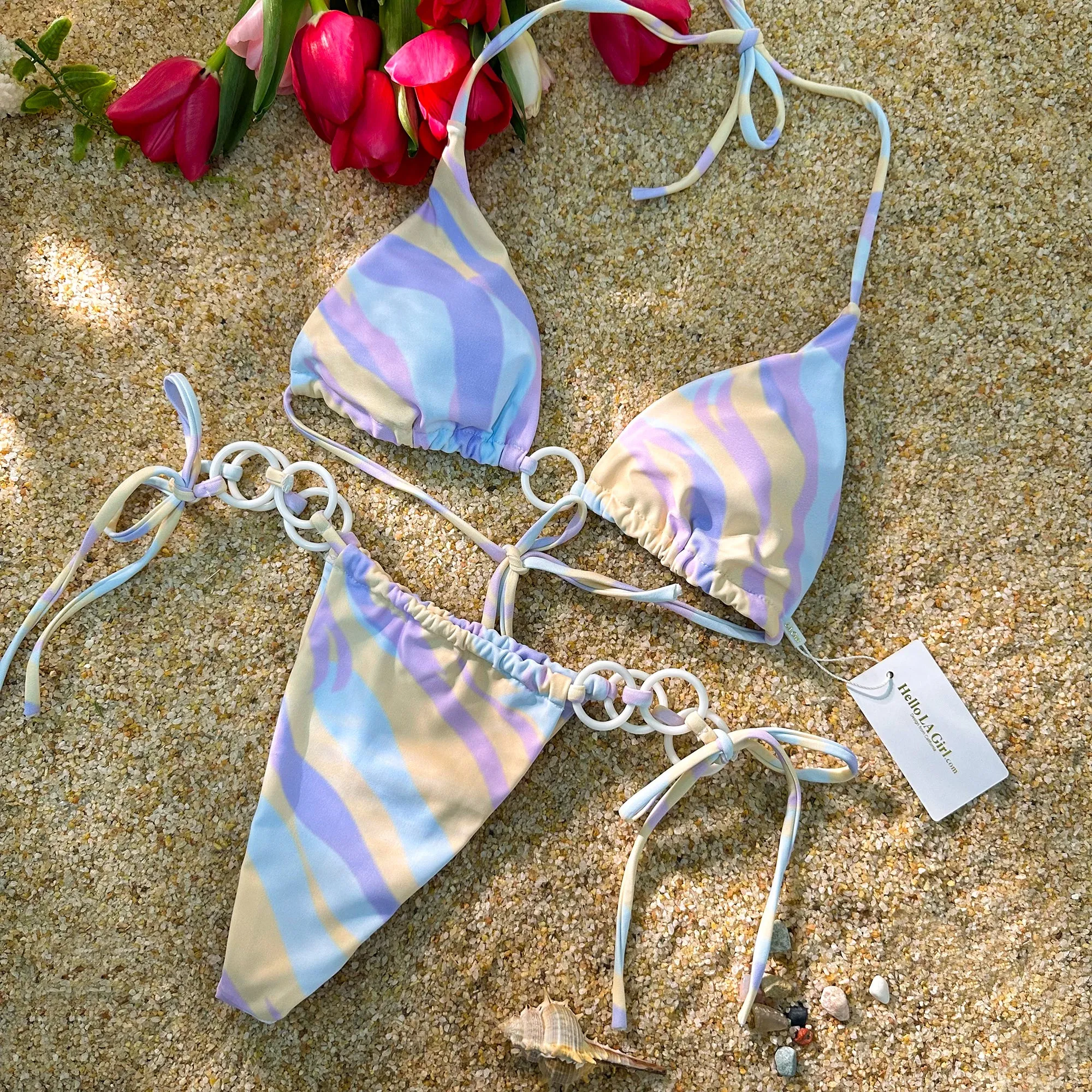 Purple Digital PrintingDouble Fabric Bikini Set