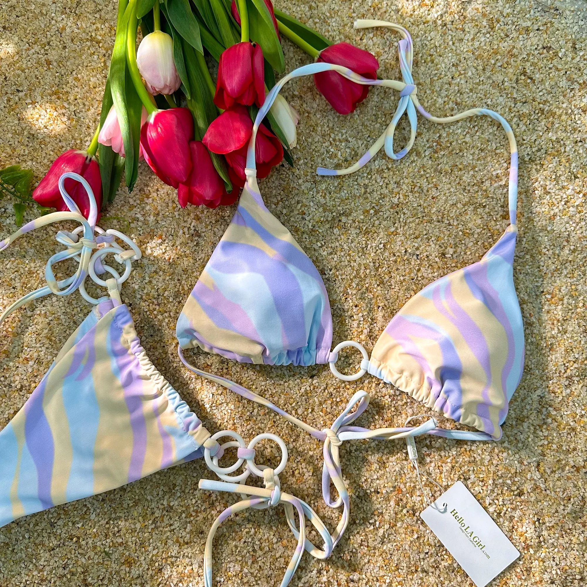 Purple Digital PrintingDouble Fabric Bikini Set