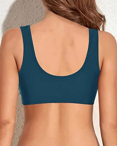 Scoop Neck Sports Bra Bikini Top For Teen Girls-Teal