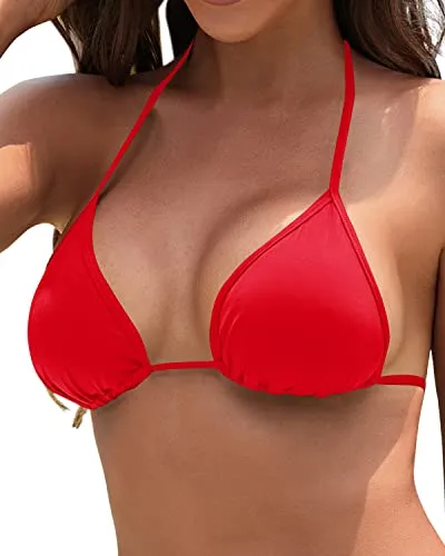 Sexy Halter Swimsuit Top String Bathing Suits Top For Ladie-Red