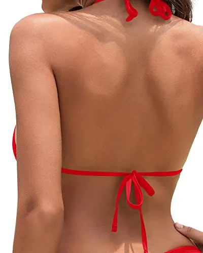 Sexy Halter Swimsuit Top String Bathing Suits Top For Ladie-Red