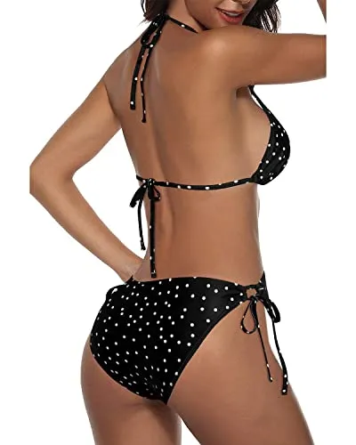 Sexy Two Piece Cheeky Triangle Bikini Bathing Suit-Black White Dot