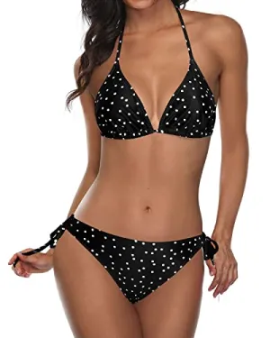 Sexy Two Piece Cheeky Triangle Bikini Bathing Suit-Black White Dot