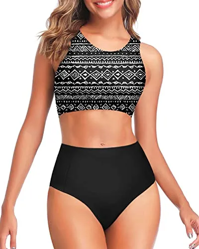 Sporty Swimsuits for Teen Girls High Waisted Two Piece Bikini Set