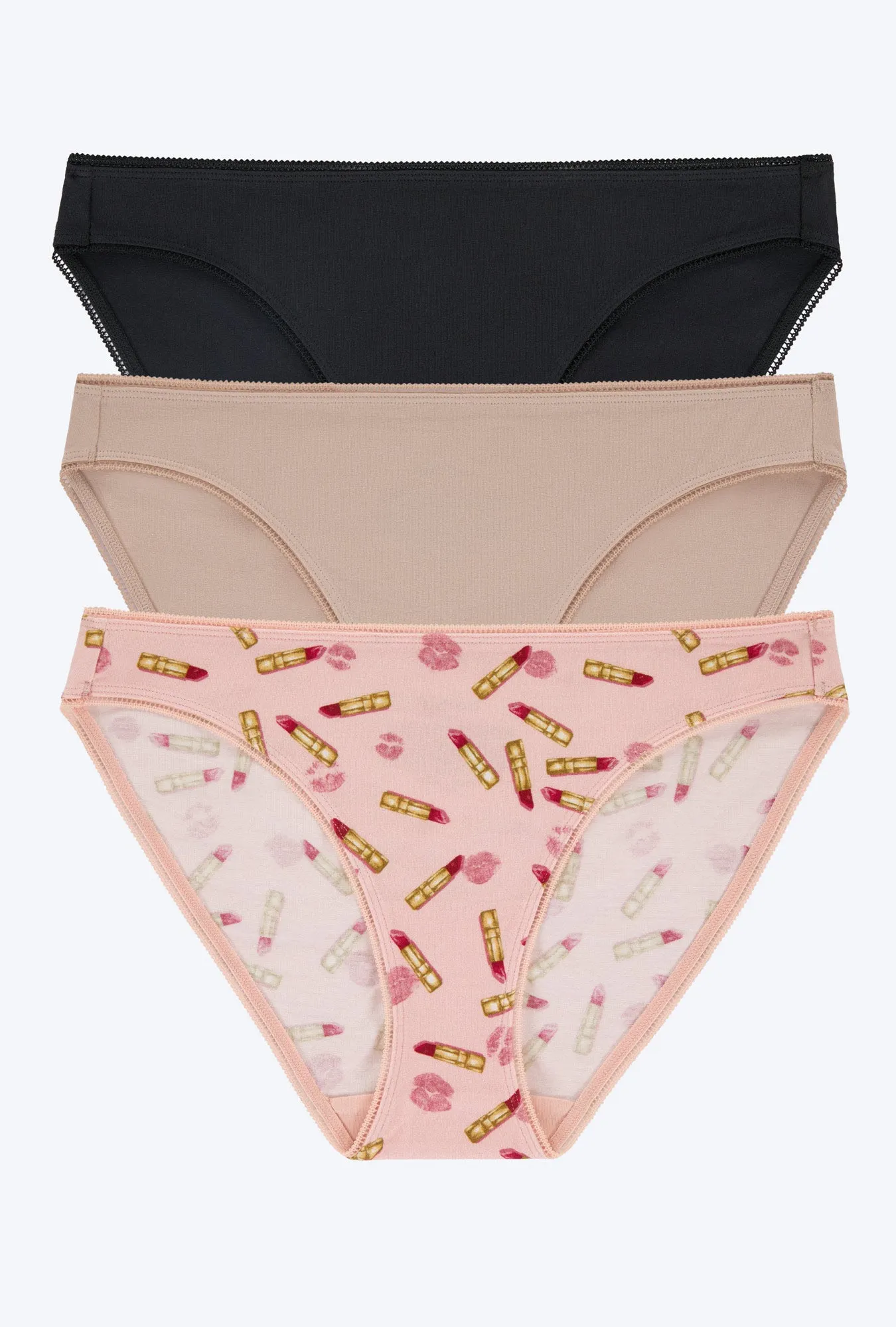 Stretch Jersey Bikini Underwear 3 Pack-Black Nude Hot Lips