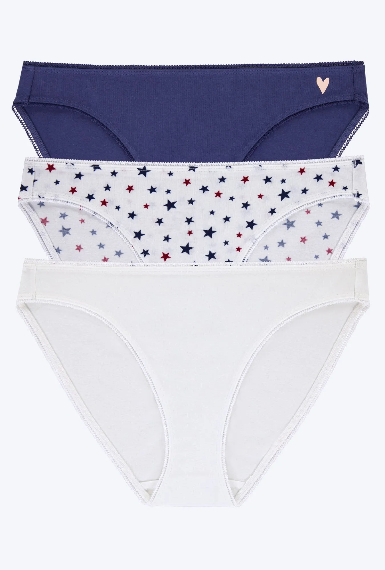 Stretch Jersey Bikini Underwear 3 Pack-Midnight Navy, Americana, White