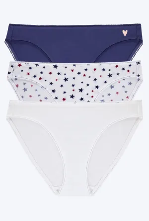 Stretch Jersey Bikini Underwear 3 Pack-Midnight Navy, Americana, White