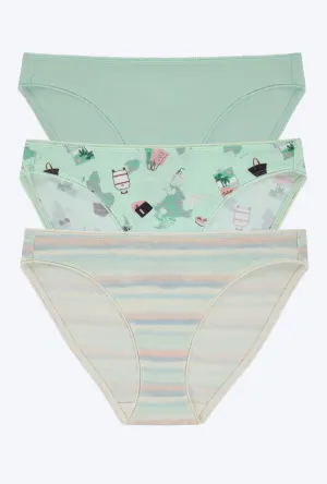 Stretch Jersey Bikini Underwear 3 Pack-Soothing Sea Pack Your Bags Rainbow Stripe