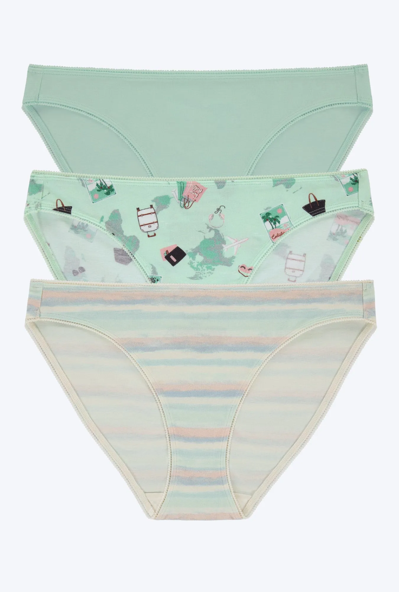 Stretch Jersey Bikini Underwear 3 Pack-Soothing Sea Pack Your Bags Rainbow Stripe